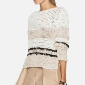 rag & bone  Oversized  Crochet Sweater - White, Cream, and Black Linen Blend Sz.